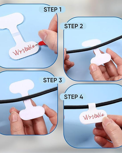 Eersida 60 Pieces Self Adhesive Cable Labels Wire Labels Nylon Writable Cord Tags Waterproof White Wire Cable Tags for Electronics Office Computers Management and Identification (Oval,2.36 Inch)