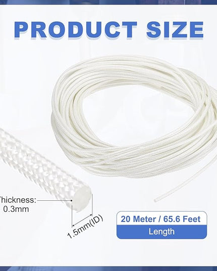 uxcell Insulation Cable Protector,1.5mm/0.06 Inch-20m/66 Feet High Temp Fiberglass Sleeve White