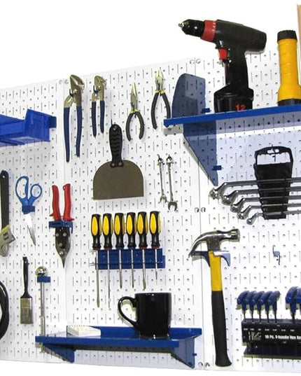 Wall Control Pegboard Organizer 4 ft. Metal Pegboard Standard Tool Storage Kit with White Toolboard and Blue Accessories