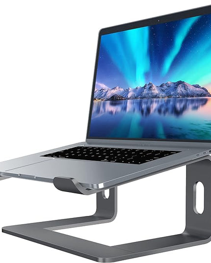 SOUNDANCE Laptop Stand, Aluminum Computer Riser, Ergonomic Laptops Elevator for Desk, Metal Holder Compatible with 10 to 15.6 Inches Notebook Computer, Grey