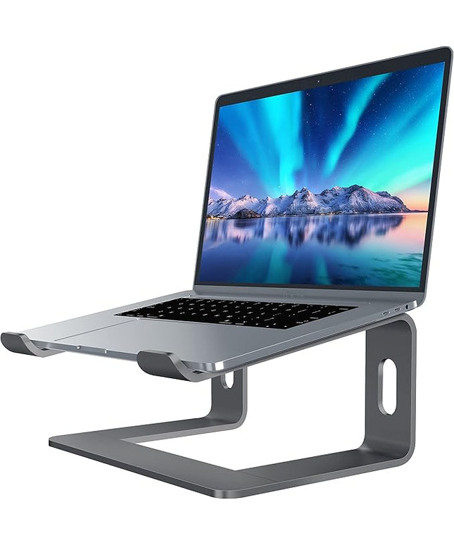 SOUNDANCE Laptop Stand, Aluminum Computer Riser, Ergonomic Laptops Elevator for Desk, Metal Holder Compatible with 10 to 15.6 Inches Notebook Computer, Grey