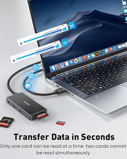 USB Hub for Laptop | 5-Port USBA Splitter with 3*USB-A 3.0 and SD/TF Card Reader 2FT Braided Nylon Cable, Multi-Port USB Extender for PC, MacBook, Mac mini, Surface, Desktop
