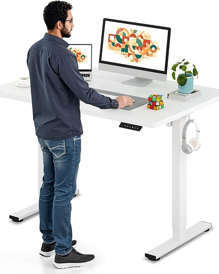 SANODESK Electric Standing Desk 48 x 30 Inches Whole-Piece Desktop Height Adjustable Stand Up Desk w/6-Button Controller Ergonomic Computer Desk for Home Office, White Frame + White Tabletop