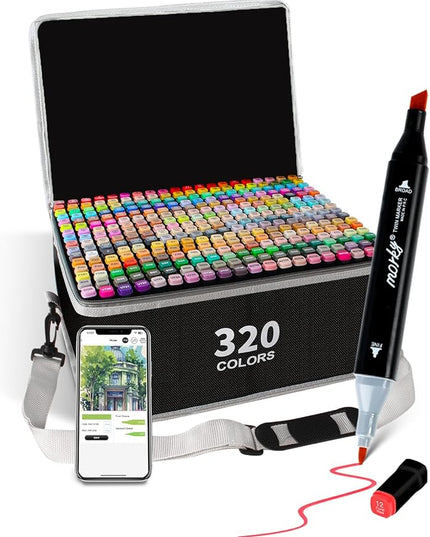 320 Colors Alcohol Markers with Free App, Chisel & Fine Tip Alcohol-Based Marker Set for Adults, Dual Tip Artist Markers for Drawing, Coloring Illustration, Painting and Great Gift Idea