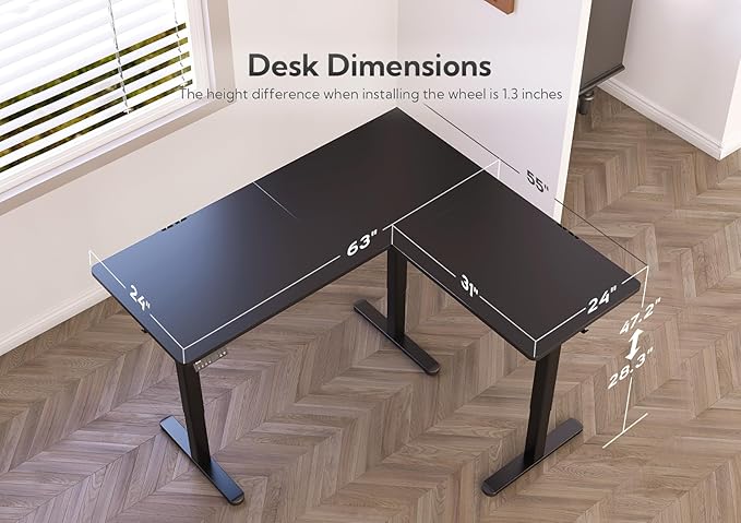 Claiks L Shaped Standing Desk Adjustable Height, Dual Motor Electric Corner Standing Desk, 63x55 inch Sit Stand up Desk with Splice Board, Black