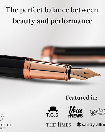 Ellington Pens Luxury Fountain Pen Set - Extra Fine Nib- Includes 3 Ink Cartridges, Refillable Ink Converter, Gift Box- Fountain Pens For Writing, Calligraphy, Journaling, Sketching (Midnight Rose)