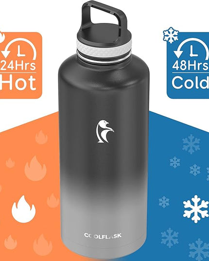 Coolflask Water Bottle 87 oz with Straw, 2/3 Gallon Insulated Stainless Steel 3 Lids Large Water Jug Wide Mouth for Sports or Office, Non-BPA Keep Cold Up to 48 Hrs or Hot Up to 24 Hrs, Piano Night