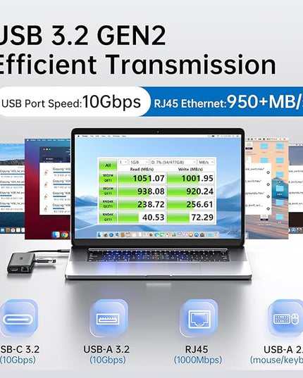 SSK USB C Hub for Laptop, 10Gbps USB-C Dock with Ethernet, HDMI 4K 60Hz, 10 in 1 MacBook Docking Station Multiport Adapter for Laptops/Devices with HDMI, USB3.2, SD/TF, 100W PD, 3.5 mm Headphone