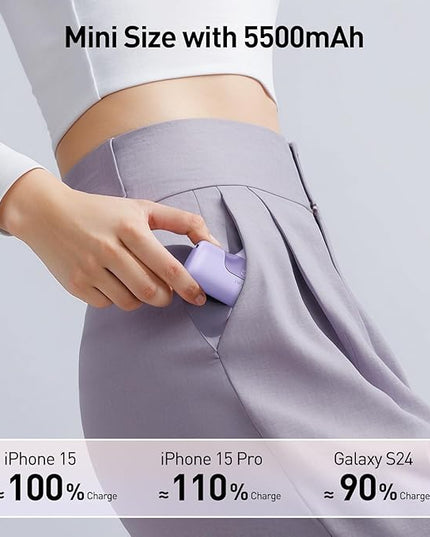 iWALK Portable Charger 5500mAh Next-Gen Small Power Bank 22.5W Fast Charging Battery USB-C Portable Phone Charger for iPhone 17/16/15 17 Plus 17 Pro Max iPad, Samsung Galaxy S25 S24 S23 Android,Purple