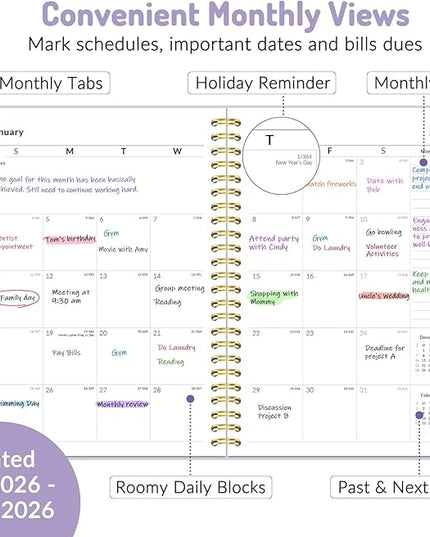 2026 Planner, Forvencer Calendar Planner Weekly and Monthly, Jan 2026-Dec 2026, 6" X 8", Hardcover Agenda Book, Daily Journal Organizer with Inner Pocket, Notebook for Office School, A5, Purple
