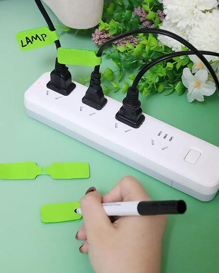 50 Pieces Cord Labels Self-Adhesive Nylon Cable Labels Tags Waterproof Wire Cable Tags or Electronics Office Computers Management and Identification (Green)
