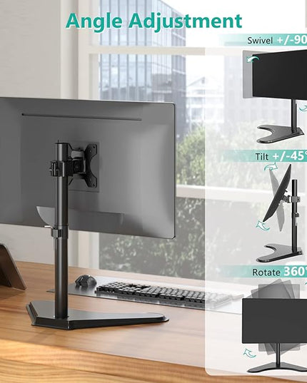 WALI Single Monitor Stand for 13-32 Inch Computer Screens, Freestanding Single Monitors Arm Desk Mount, Universal VESA Monitor Mount 75x75/100x100mm, Adjustable Height and Angle, (MF001), Black