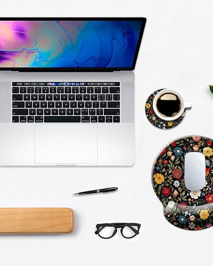 Ergo Comfort Gel Wrist Rest Mouse Pad-Ergonomic Office Mousepad with Wrist Support-Non-Slip, Design Desk Accessories Mat for Home&Game Decor Black Floral