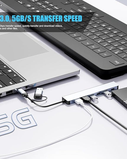 【Upgrade】 USB C/USB Hub, BERLAT Aluminum 7 in 1 USB C & USB Hub with USB 3.0, USB 2.0 Ports for PC/Laptops/MacBook Pro/Air/iMac/iPad and More Devices