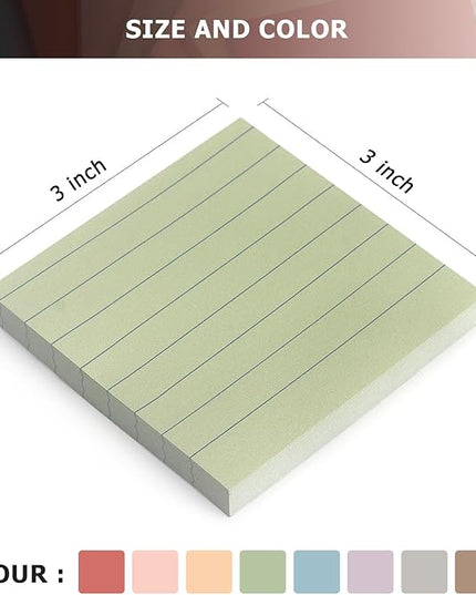 8 Pads Lined Sticky Notes Vintage Color 3x3 in, Self-Stick Sticky Note Pads Lined Pads 8 Pads/Pack, 640 Sheets, Easy to Paste for Office, School, Home