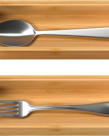 Silverware Tray for Drawer, Stackable Kitchen Bamboo Drawer Organizer 9" x 3" x 2" Set of 2