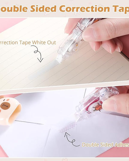 Kogcmeetl 7Pcs Cute Capybara Stationary Set Kawaii School Supplies Japanese Stationery, Includes Pencil Sharpener, Eraser, Correction Tape, Glue Tape, Sticky Notes, Ruler, for Office School Supplies