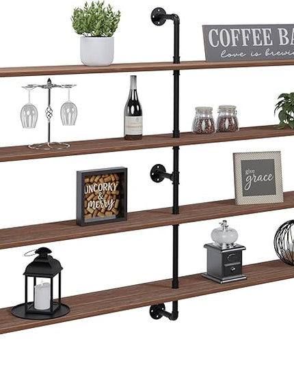 Floating Book Shelves for Wall 4 Tier 70 inch Bookshelf Industrial Pipe Shelving Shelves Bookcase Industrial Bookshelves Pipe Shelf Wood Wall Shelf for Living Room