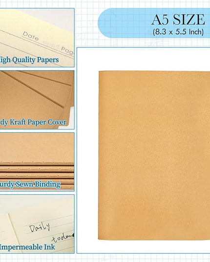 100 Pack Notebooks Bulk, Journaling Kraft Notebooks 5.5 x 8.3 A5 Softcover Notebook for Travelers Students Office Writing Sketch Travel Journal Notepad with 72 Pages 36 Sheets(Brown-Lined)