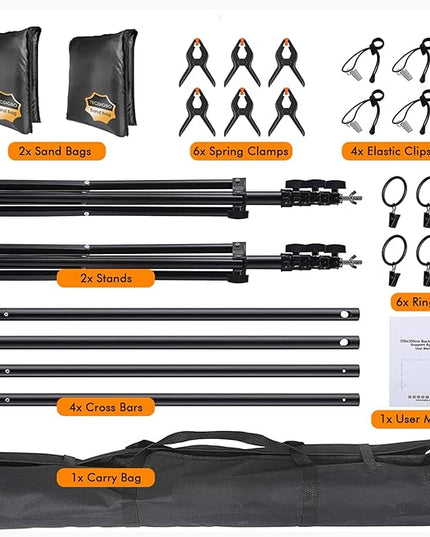 Backdrop Stand, Photo Video Studio 8.5 x10ft Adjustable Background Support System Kit with 2 Sandbag, 6 Backdrop Spring Clamp and Carry Bag for Photoshoot, Parties, Baby Shower, Birthday, Wedding