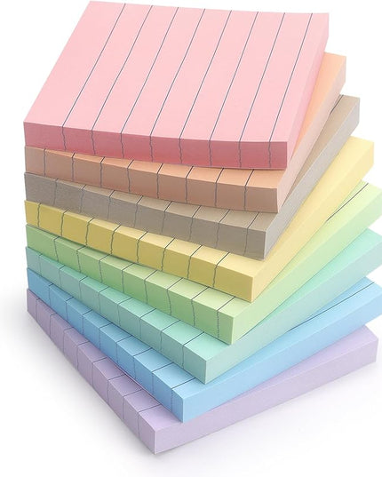 Lined Sticky Notes 3x3 Inch, 8 Pack, Light Colors, Premium Self-Adhesive Notepads, 640 Sheets, for Office, School & Home Use, Easy to Use, Reusable & Removable