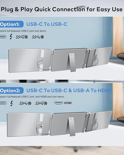 FOPO 14" Triple Monitor Laptop Screen Extender-FHD 1200P 16:10 Laptop Screen Extender, Left Screen 360° Flip Portable Monitor for 12-16.5" Laptops with HDMI/USB-C, Plug & Play - S7