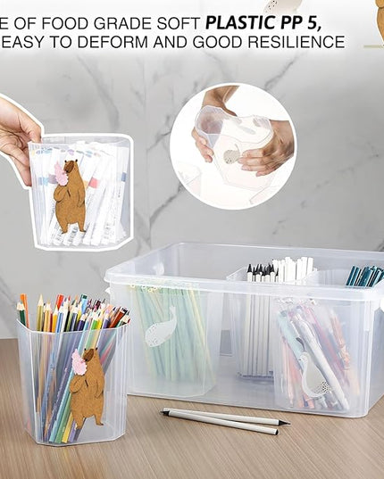 loobuu 17QT Plastic Storage Bins with Lids - 1 Pack Art Craft Supply Organizer Box with Brush Pot for Kids, Stackable Clear Pen Container for Toy/Sewing/Comestic/Tool/Playdoh (1 Pack)