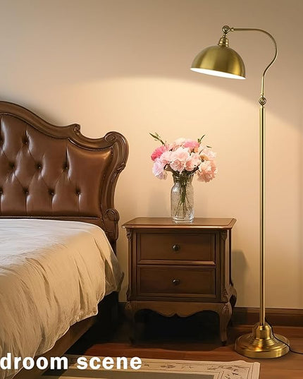 Bright LED Gold Reading Floor Lamp with Remote Control and Bluetooth Dimming,Living Room Bedroom Bedside Office Study Library Adjustable Standing Tall Lights, Unique Modern Brass Home Decor Essentials