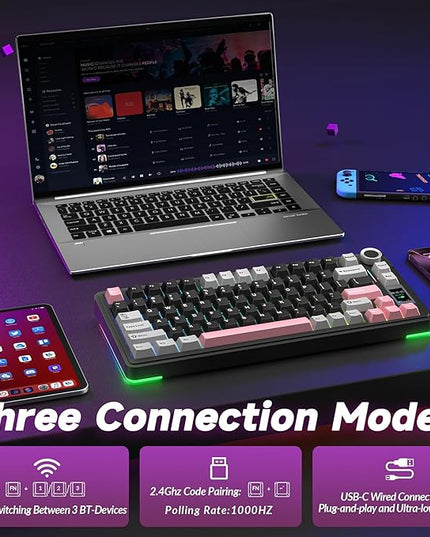 AULA S75 PRO Wireless Mechanical Keyboard with Screen&Knob, 75% Hot Swappable Gaming Keyboard with Pre-lubed Switches, RGB Backlit, PBT Keycaps Creamy Sounding Pc Gaming Keyboards
