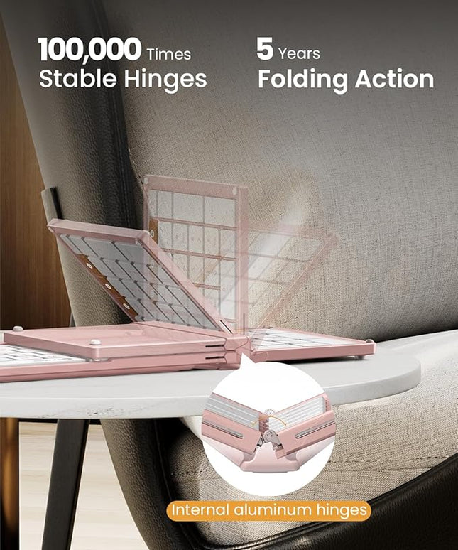ProtoArc Foldable Keyboard and Mouse, XKM01 True Full-Size Folding Wireless Keyboard Mouse Combo for Business Travel, a Portable Office Suite On-The-Go, Compatible with Laptop iPad Tablet - Pink