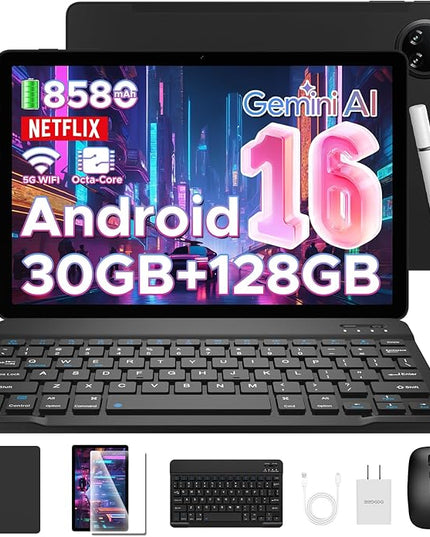 DOOGEE Tab A9 Pro+(2025) Android 16 Tablet with Keyboard,11 inch Tablet with Gemini AI,30GB+128GB/TF 2TB Octa-Core Gaming Tablets,90Hz Display,8580mAh,Netflix 1080P,BT 5.0+5G WiFi,13MP+5MP,Face ID