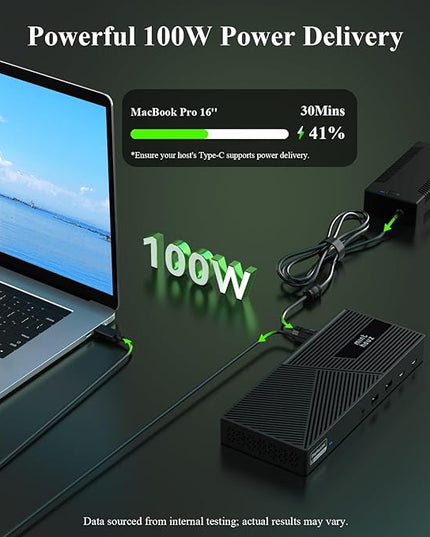 Minthouz DisplayLink Docking Station, 2 PD Triple Display 4K@60Hz for 3 Monitors, Thunderbolt 4/3 100W Charging & 160W Power, 3HDMI, 6 USB with Gigabit LAN, USB C for M1 M2 M3 M4 Mac/Windows/Chrome