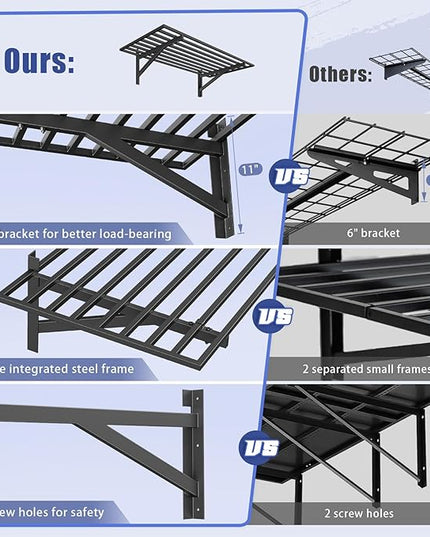 2x4ft Heavy Duty Garage Shelving, 2' x 4' Garage Wall Shelving Wall Mounted, 200LB Capacity Storage Rack with Hooks (1pack-2x4ft)