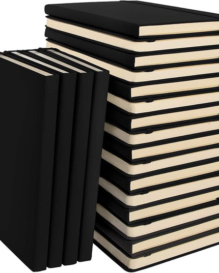 Simply Genius A5 Hardcover Dotted Notebook - Lay-Flat Binding & Grid Pages - Durable Leatherette Cover & Dotted Journal Multipack - Ample 192-Page Bulk Journals - Pack of 20, A5, Black