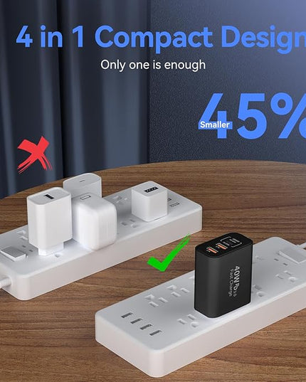 USB C Wall Fast Charger Block, 40W 4-Port Type C Chargers Fast Charging Blocks PD Power Charger Adapter+QC 3.0 USB Multiport Charger Brick for Phone 17/16/15/14/13/12 Pro Max, i-Pad, Galaxy S25-2Pack
