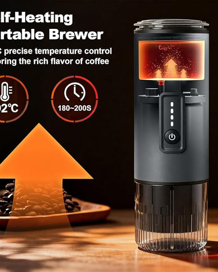 Portable Coffee Maker, 3 in 1 Electric Espresso Machine Set, Rechargeable Self-Heating Brewer with Carrying Bag and Coffee Stand for Office Camping, Hiking