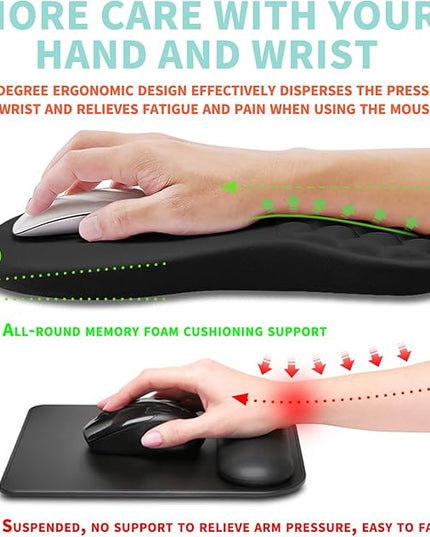 Ergonomic Mouse Pad Wrist Support with Memory Foam Massage Bulge, Carpal Tunnel Pain Relief Mousepad Wrist Rest for Mouse(12x8 inch, Black)