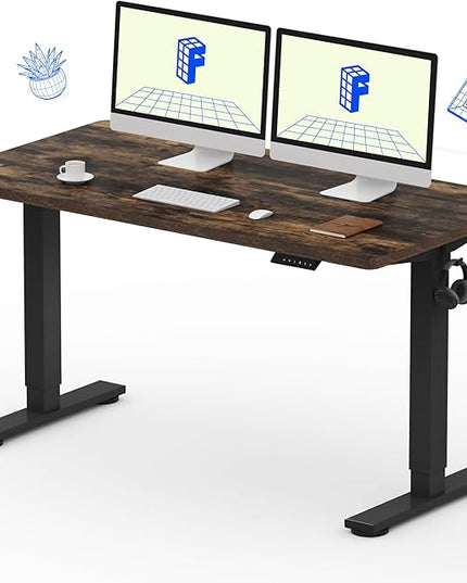 FLEXISPOT EN1 One-Piece Standing Desk with 1-Inch Thick Desktop, 55"x28" Electric Height Adjustable Desk for Home Office & Multi-Device Workstations, Rustic Brown