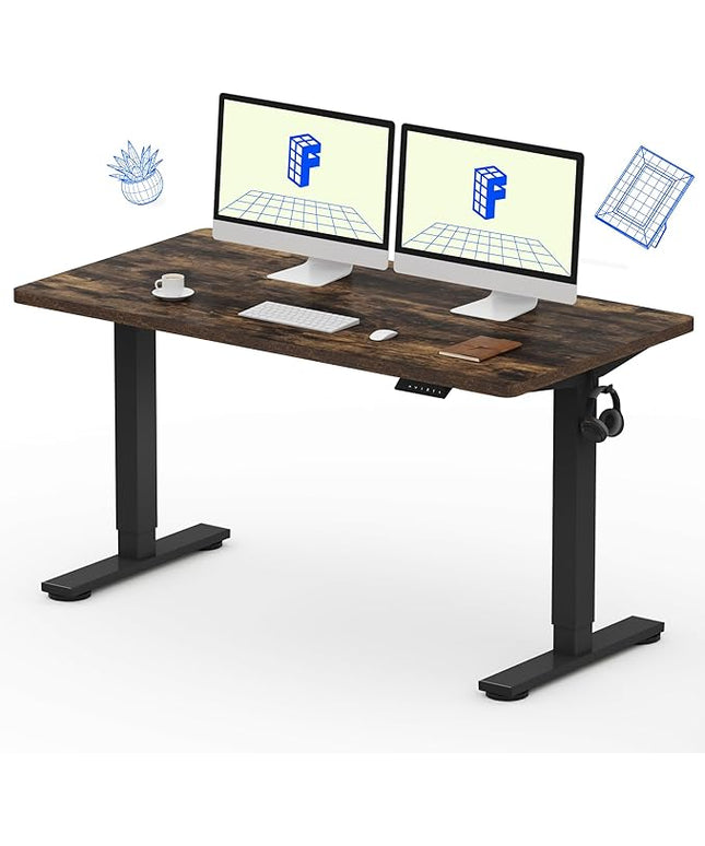 FLEXISPOT EN1 One-Piece 55 x 28 Inches Electric Stand Up Desk Workstation, Home Office Computer Height Adjustable Desk (Black Frame + Rustic Top 2 Packages)