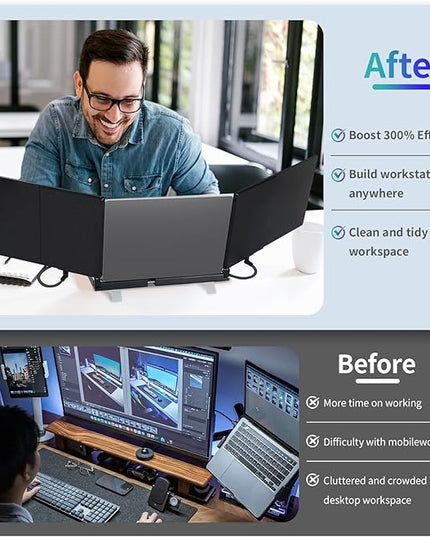 POTTMACEE 14.2" Laptop Screen Extender, 0.17" Ultra-Thin FHD 1080P IPS Portable Monitor for Laptop, Dual Screen Travel Monitor Extender, Plug-Play for Windows/Mac/Chrome, Fit 13”-17.3” Laptops