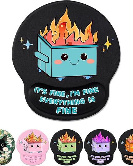 Cute Funny Ergonomic Mouse Pad Wrist Support, Dumpster on Fire Gel Mouse Pads with Wrist Rest, Comfortable Pain Relief Mousepad with Non-Slip PU Base for Gaming Work Desk Accessories Office Decor
