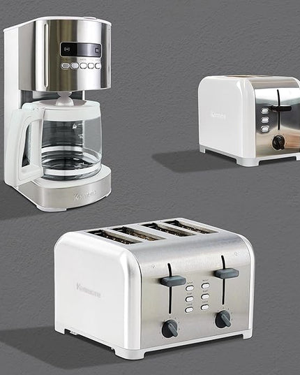 Kenmore drip Coffee Maker - 12 Cup programmable cafe machine with glass pot, regular & bold brew, auto shut off large water reservoir, reusable filter, kitchen appliances for cafeteria barista, White