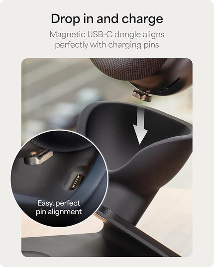 Mophie Max Dual Charging Stand for AirPods Max Headphones – Auto Sleep Mode, Premium Anti-Scratch Design, Magnetic USB-C for Effortless Alignment, Charges AirPods & Qi Devices