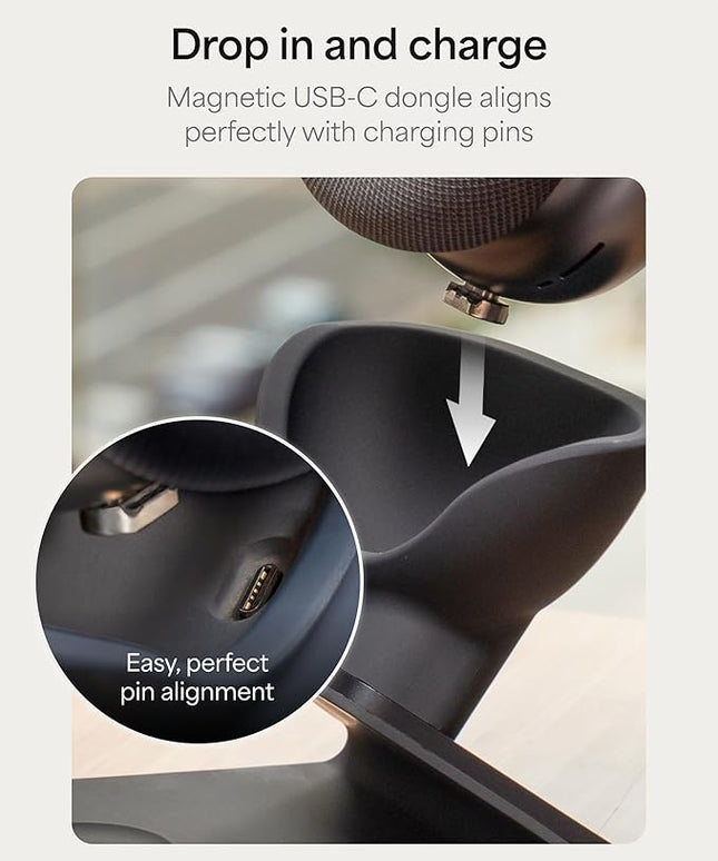 Mophie Max Dual Charging Stand for AirPods Max Headphones – Auto Sleep Mode, Premium Anti-Scratch Design, Magnetic USB-C for Effortless Alignment, Charges AirPods & Qi Devices