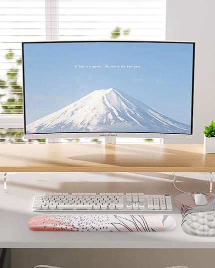Mouse Pad Wrist Support, 2 in1 Keyboard Wrist Rest+ Ergonomic Mouse Pad, Non-Slip Wrist Rest for Computer Keyboard, Made Easy Typing & Relieve Wrist Pain（Leaf