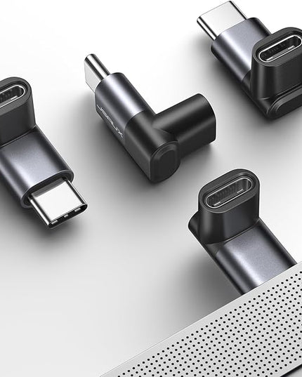 JSAUX 90 Degree USB C to USB C Adapter 4-Pack, 100W 40Gbps Data Transfer Right Angle Type-C Adapter for Steam Deck, Switch 2, ROG Ally, iPhone Air, iPhone 15/16/17 Series and More USBC Devices - Grey