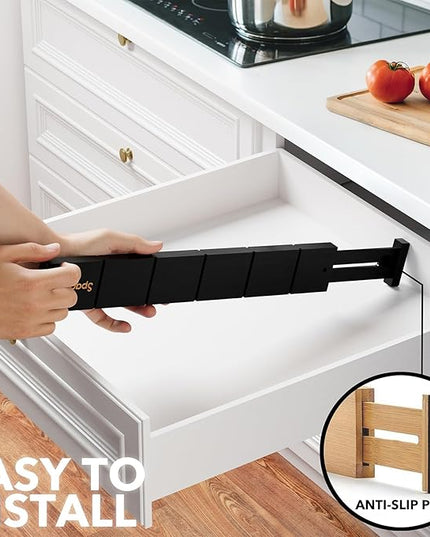 SpaceAid Bamboo Drawer Dividers with Inserts and Labels, Kitchen Adjustable Drawer Organizers, Expandable Organization for Home, Office, Dressers, 7 Dividers with 15 Inserts (17"-22" Black)