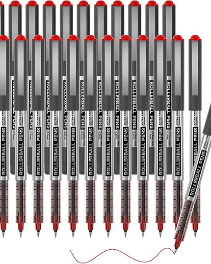 Shuttle Art RollerBall Pens, 25 Pack Red Fine Point Roller Ball Pens, 0.5mm Liquid Ink Pens for Writing Journaling Taking Notes School Office