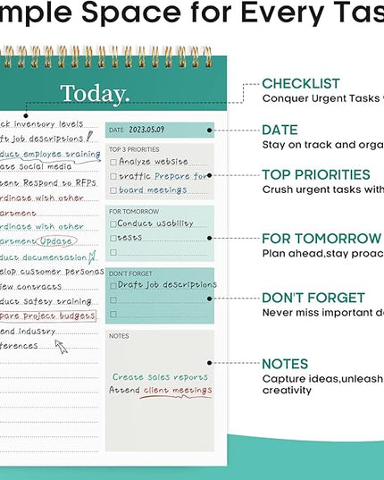 Taja To Do List Notepad - To Do List Notebook for Work with 52 Sheets, 9.8" x 6.5", Undated Daily Planner Perfect for Daily Tasks and Goal Setting, Notepad Suitable for Office, Home & School - Greenery Sway