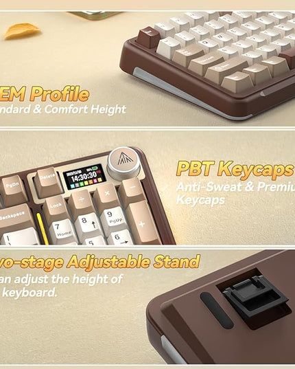 SOLAKAKA A99 Pro Mechanical Keyboard with LCD Screen & Metal Knob, Wireless Gaming Keyboard with BT5.0/2.4GHz/USB-C, Hot Swappable Creamy Keyboard, Gasket Structure, RGB Backlit, for Win/Mac